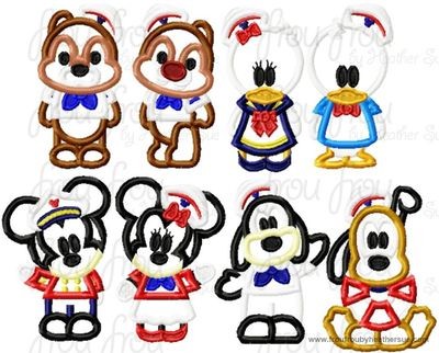 Mister and Miss Mouse and Friends Cruise Ship EIGHT DESIGN SET Machine Applique Embroidery Design, Multiple Sizes, including 4 inch