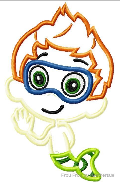 Bubble Fish Nanny Mermaid Merman Machine Applique Embroidery Design, multiple sizes, including 4 inch