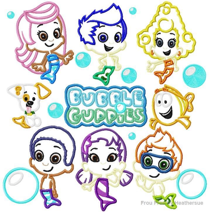 Bubble Fish TEN Design SET Mermaid Merman Puppy Machine Applique Embroidery Design, multiple sizes, including 4 inch