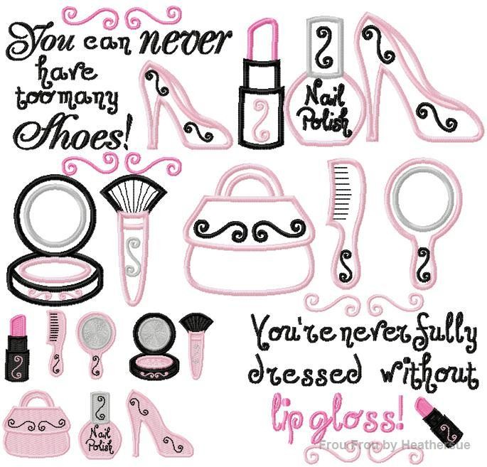 Girly Girl TEN Design SET Machine Applique  Embroidery Design, multiple sizes, including 4 inch