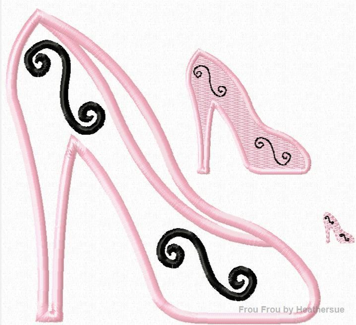 High Heeled Shoe Machine Applique Embroidery Design, multiple sizes, including 1/2