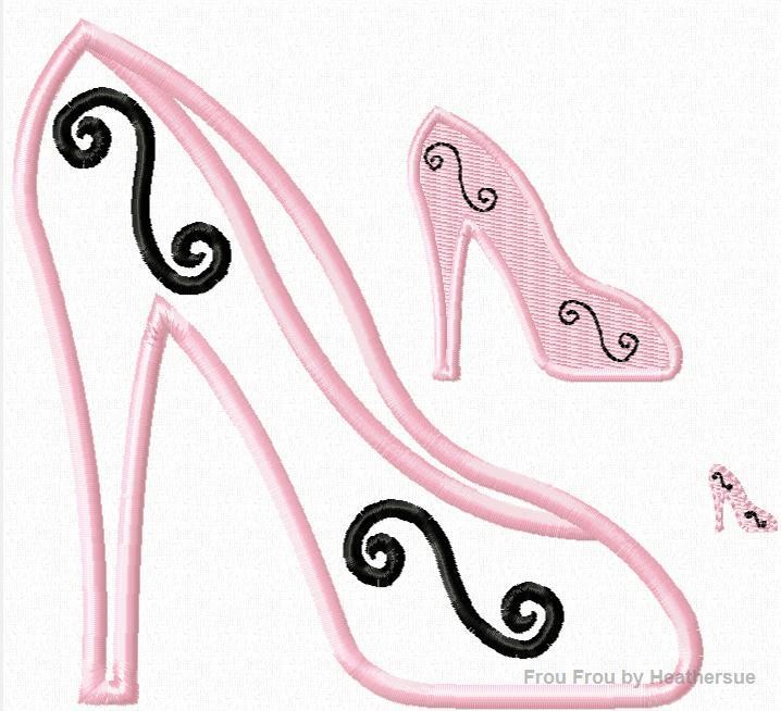 High Heeled Shoe Machine Applique  Embroidery Design, multiple sizes, including 1/2", 1, 2, 3, 4, 7, and 9 inch