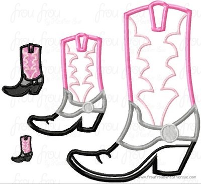 Cowgirl Boots Shoes Machine Applique Embroidery Design, multiple sizes, including 1, 2, 3, 4, 7, and 9 inch