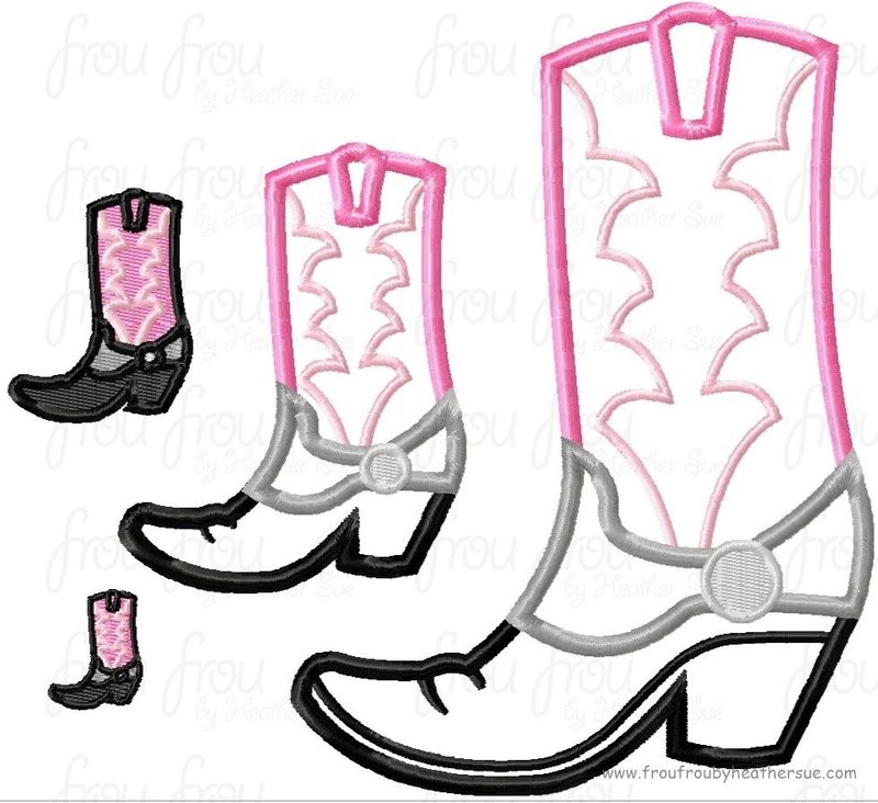 Cowgirl Boots Shoes Machine Applique  Embroidery Design, multiple sizes, including 1, 2, 3, 4, 7, and 9 inch