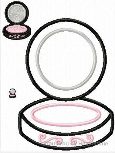 Compact Makeup Blush Machine Applique  Embroidery Design, multiple sizes, including 1/2, 1, 2, 3, 4, 7, and 9 inch