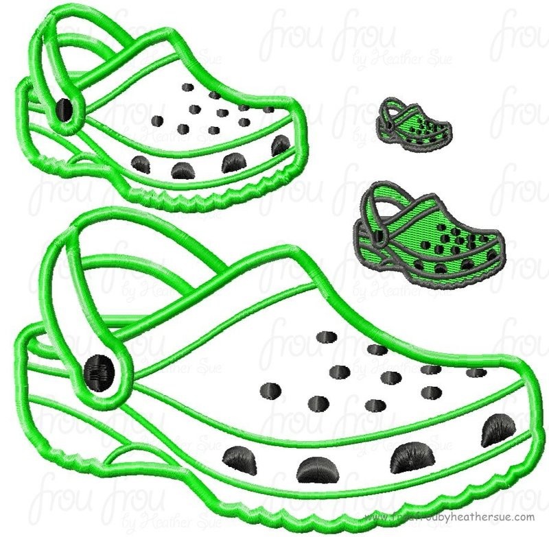 Crocodile Shoe Machine Applique  Embroidery Design, multiple sizes, including 1, 2, 3, 4, 7, and 10 inch