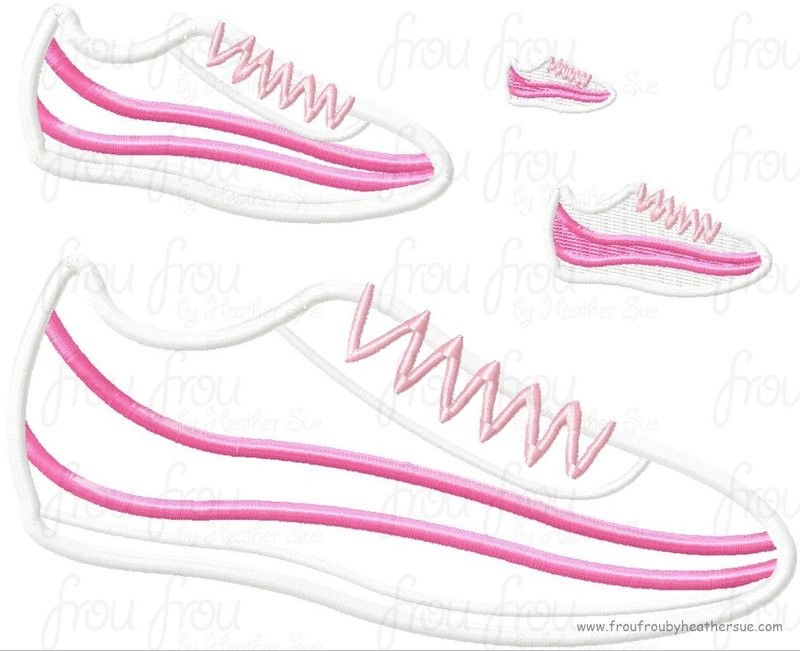 Cheer Tennis Shoes Machine Applique  Embroidery Design, multiple sizes, including 1, 2, 3, 4, 7, and 10 inch