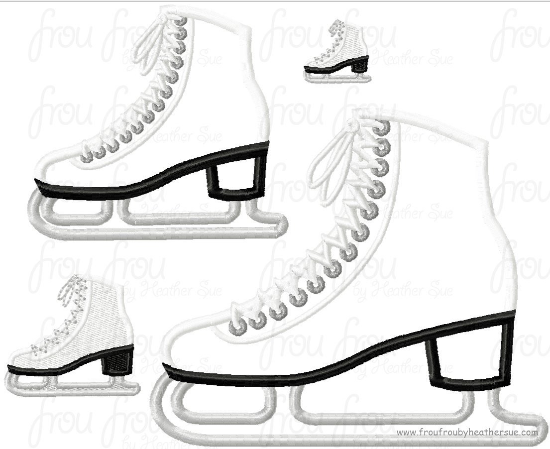 Ice Skates Skating Shoes Machine Applique Embroidery Design, multiple sizes, including 1, 2, 3, 4, 6, and 8 inch