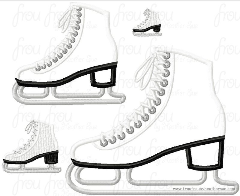 Ice Skates Skating Shoes Machine Applique  Embroidery Design, multiple sizes, including 1, 2, 3, 4, 6, and 8 inch