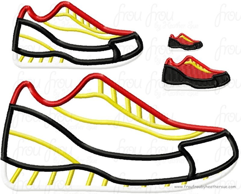 Running Shoes Sneakers Tennis Machine Applique  Embroidery Design, multiple sizes, including 1, 2, 3, 4, 7, and 10inch