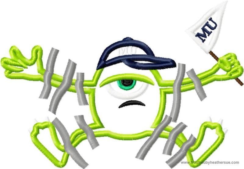 Michael Monster Taped to Wall Machine Applique Embroidery Design, Multiple sizes, including 4 inch