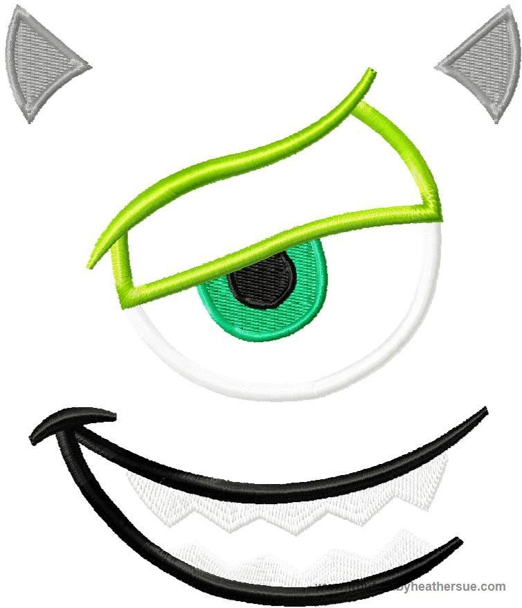Michael Monster&#39;s Smirk Face Machine Applique Embroidery Design, Multiple sizes, including 4 inch