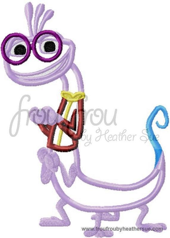 Lizard Monster College Machine Applique Embroidery Design, Multiple sizes, including 4 inch