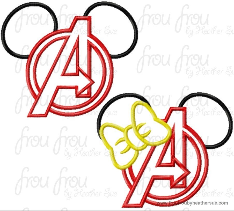 Avenging A Super Hero Mister and Miss Mouse Head TWO Design SETMachine Applique Embroidery Designs, multiple sizes including 4 inch