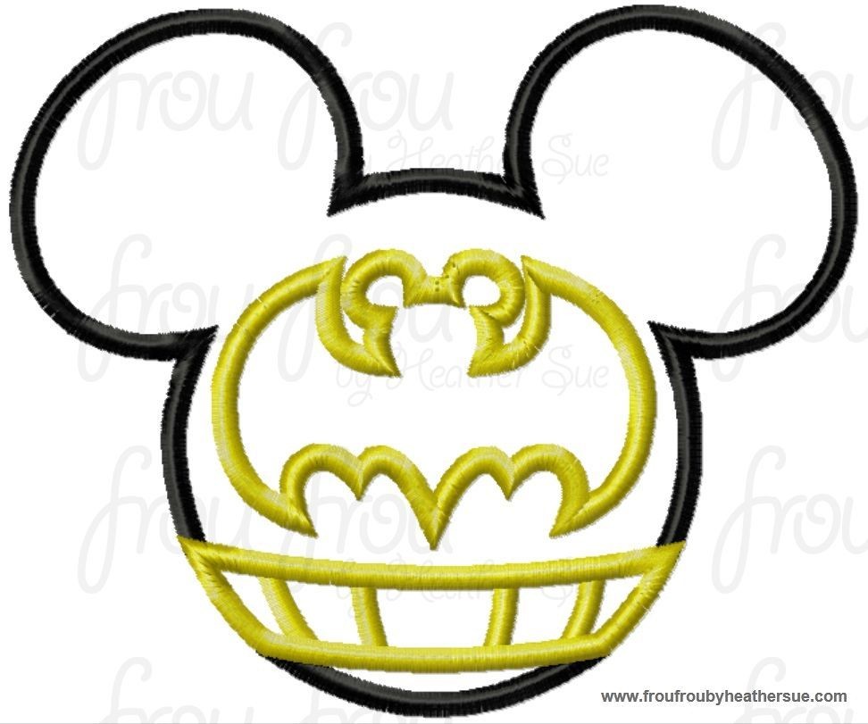 Bat Super Hero Mister Mouse Head Machine Applique Embroidery Designs, multiple sizes including 4 inch
