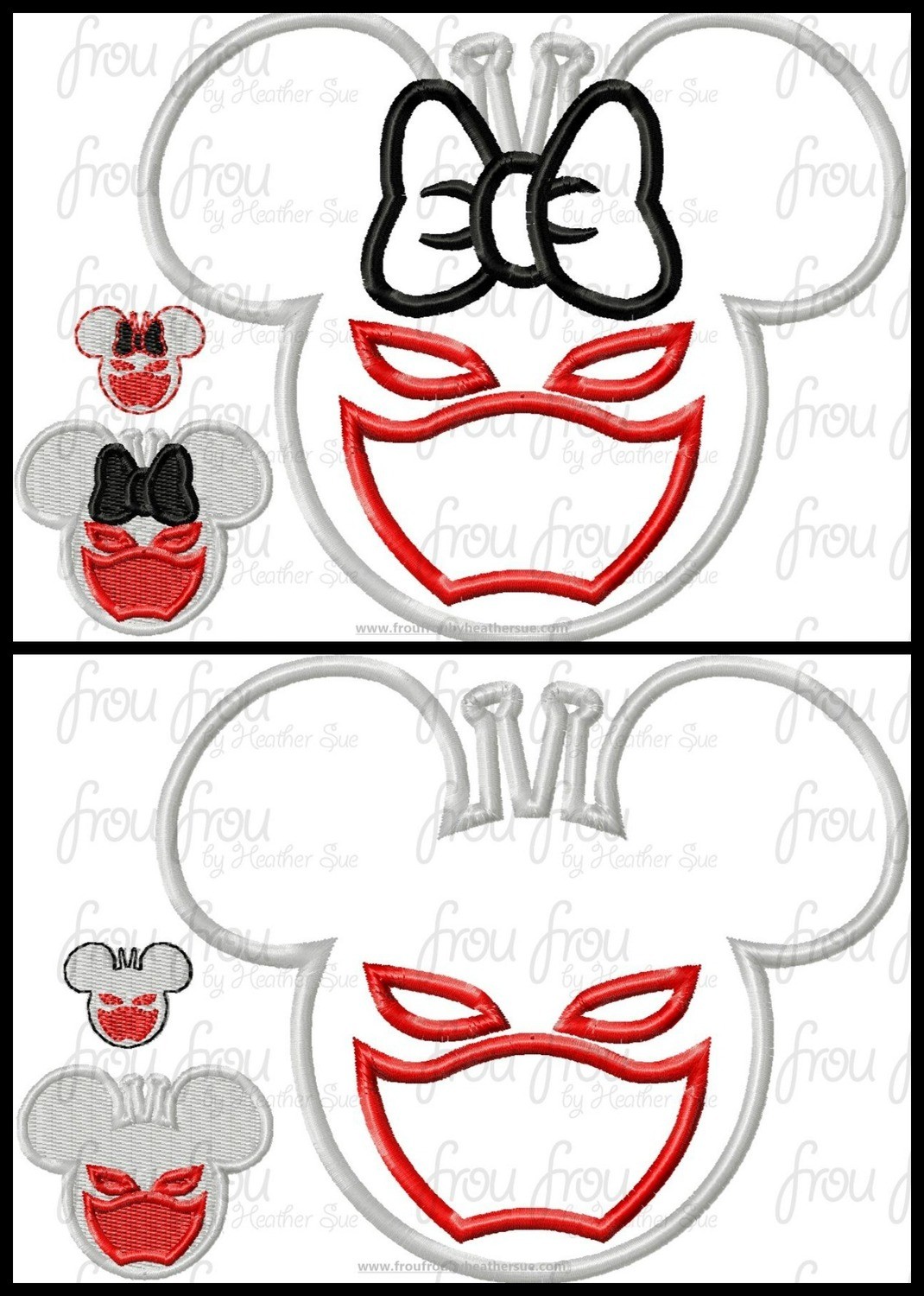 Ant Guy Super Hero Mister and Miss Mouse Head TWO Design SET Machine Applique Embroidery Designs, multiple sizes including 1&quot;-16&quot;