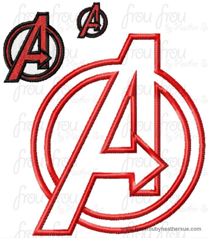 Avenging A Symbol Super Hero Machine Applique Embroidery Designs, multiple sizes including 1, 2, 3, 4, 5, 6, 8, 10, 12, 14, and 16 inch