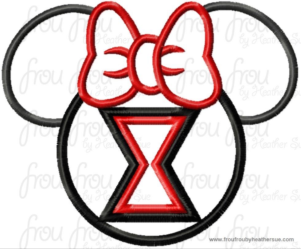 Black Spider Super Hero Miss Mouse Head Machine Applique Embroidery Designs, multiple sizes including 4 inch