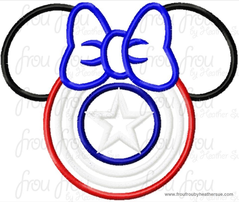 Captain USA Super Hero Miss Mouse Head Machine Applique Embroidery Designs, multiple sizes including 4 inch