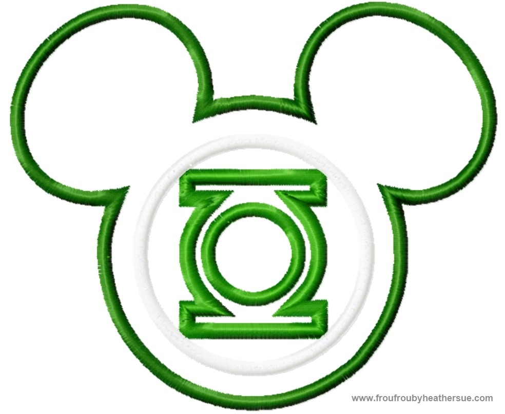 Green Lamp Super Hero Mister Mouse Head Machine Applique Embroidery Designs, multiple sizes including 4 inch