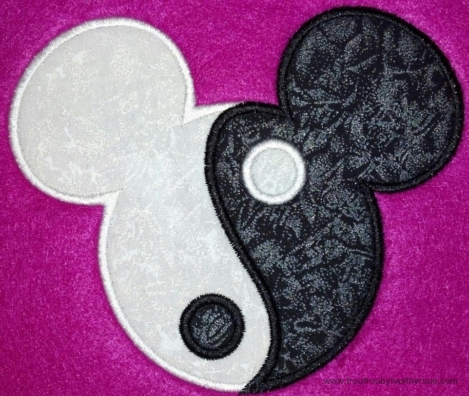 Yin Yang Mister Mouse Head Machine Applique Embroidery Designs, multiple sizes including 4 inch
