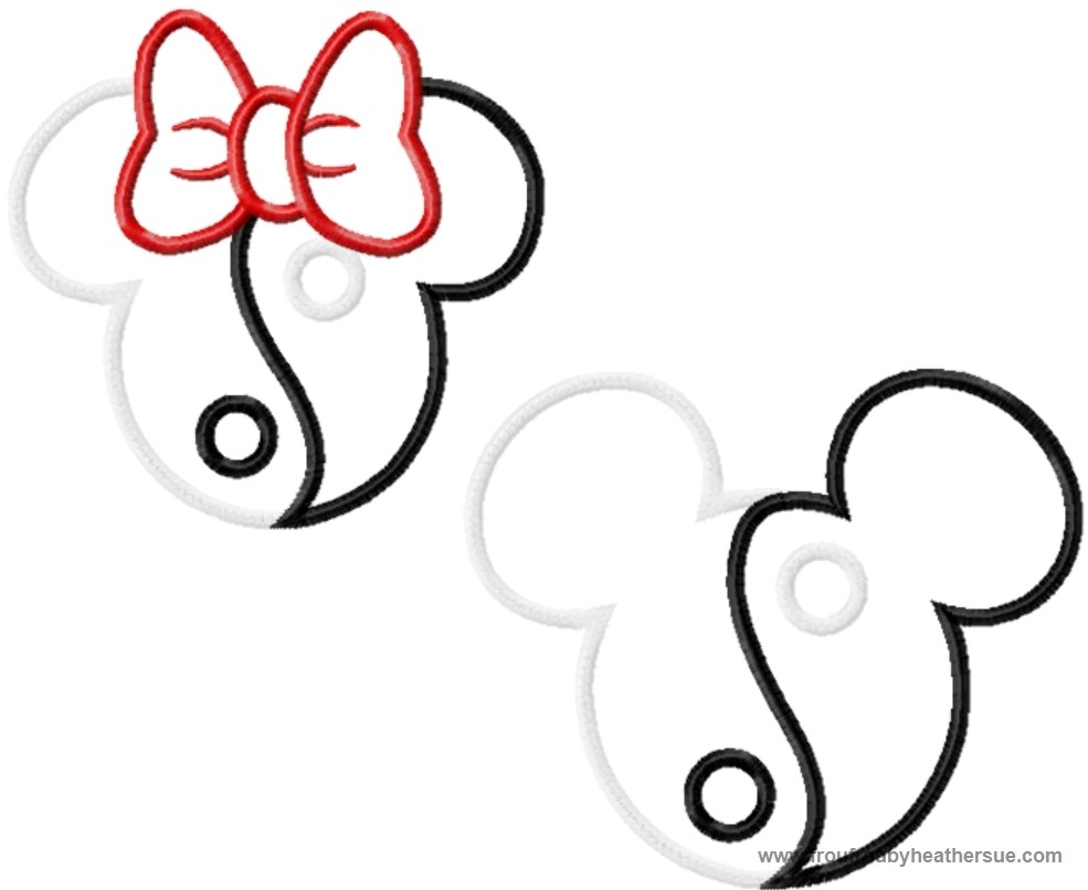 Yin Yang Mister and Miss Mouse Head TWO Design SET Machine Applique Embroidery Designs, multiple sizes including 4 inch
