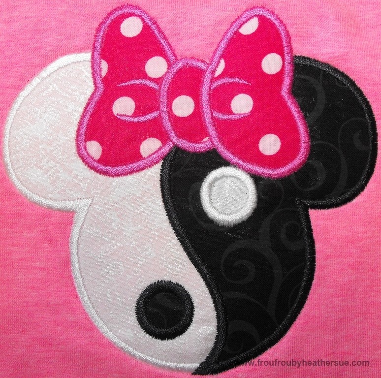 Yin Yang Miss Mouse Head Machine Applique Embroidery Designs, multiple sizes including 4 inch