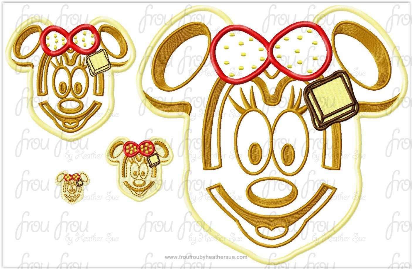 Waffle with Strawberries and Butter Miss Mouse Face Machine Applique Embroidery Design, Multiple sizes including 1&quot;-16&quot;