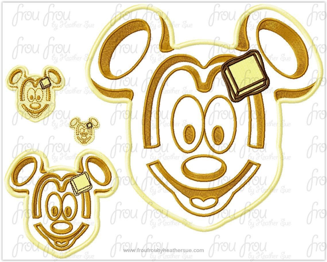 Waffle Mister Mouse Face with Butter Machine Applique Embroidery Design, Multiple sizes including 1&quot;-16&quot;