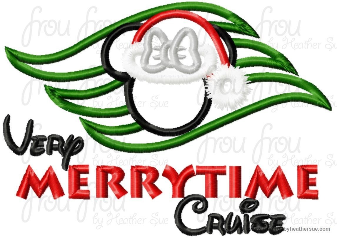 Very Merrytime Christmas Dis Cruise Line Symbol with Santa Miss Mouse Head With AND without wording Machine Applique Embroidery Design, Multiple Sizes, including  4 inch