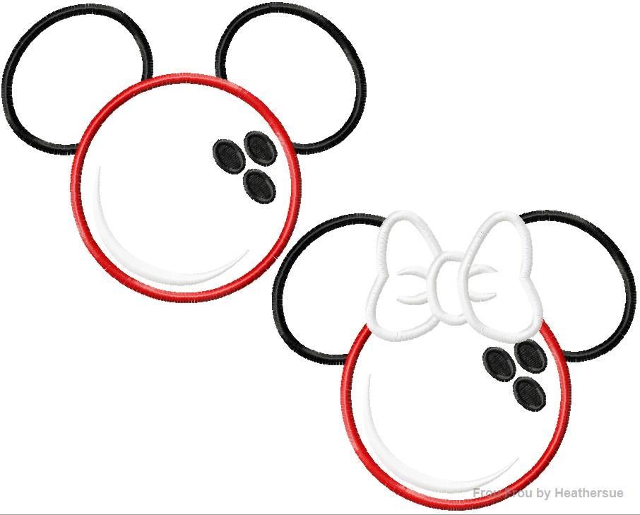 Bowling Ball Mister and Miss Mouse Head SET Machine Applique Embroidery Designs, multiple sizes including 4 inch