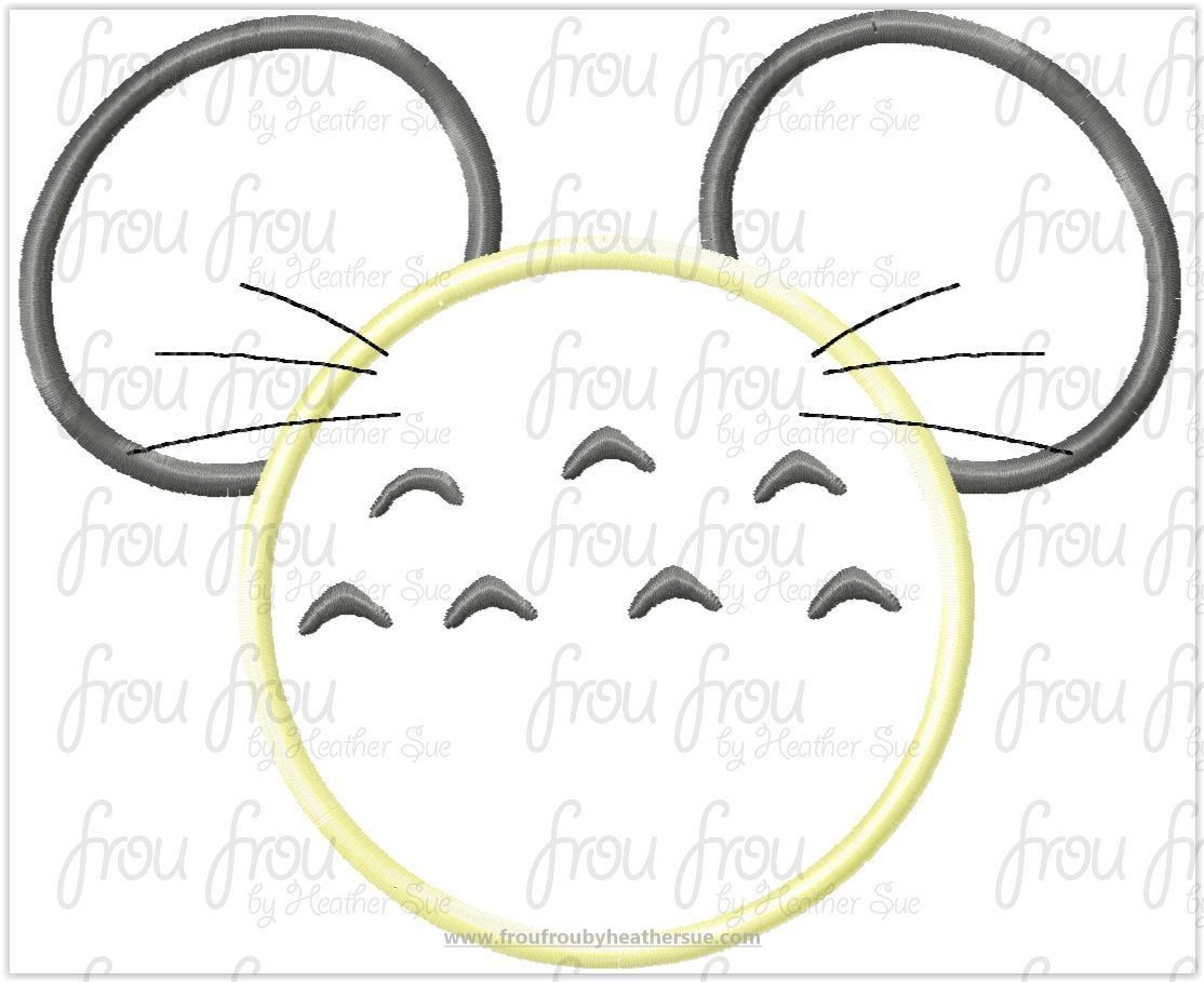 Totoroll Neighbor Mister Mouse Head Machine Applique Embroidery Design, Multiple sizes including 4&quot;-16&quot;