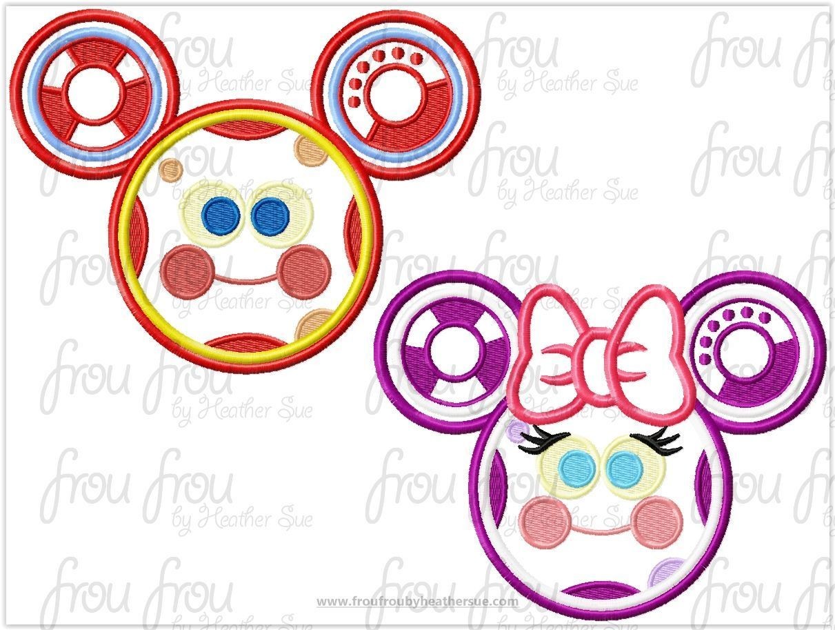 Toodie Mister Mouse Clubhouse Mister and Miss Mouse Head TWO design SET Machine Applique Embroidery Designs, multiple sizes including 3&quot;-16&quot;