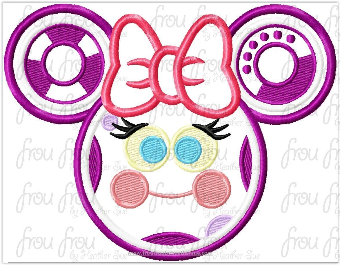 Toodie Girl Mister Mouse Clubhouse  Miss Mouse Head Applique Embroidery Designs, multiple sizes including 3&quot;-16&quot;