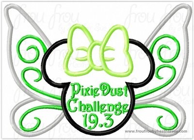 Tinkk Pixie Challenge Marathon 10K Race Fairy Wings Miss Mouse Head Running Machine Applique Embroidery Design, multiple sizes including 4 inch