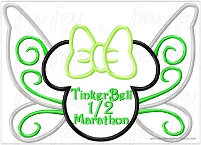 Tinkk Half Marathon Fairy Wings Miss Mouse Head Running Machine Applique Embroidery Design, multiple sizes including 4 inch