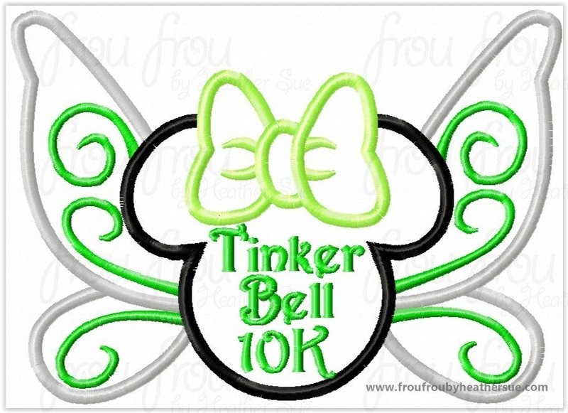 Tinkk 10K Race Fairy Wings Miss Mouse Head Running Machine Applique Embroidery Design, multiple sizes including 4 inch