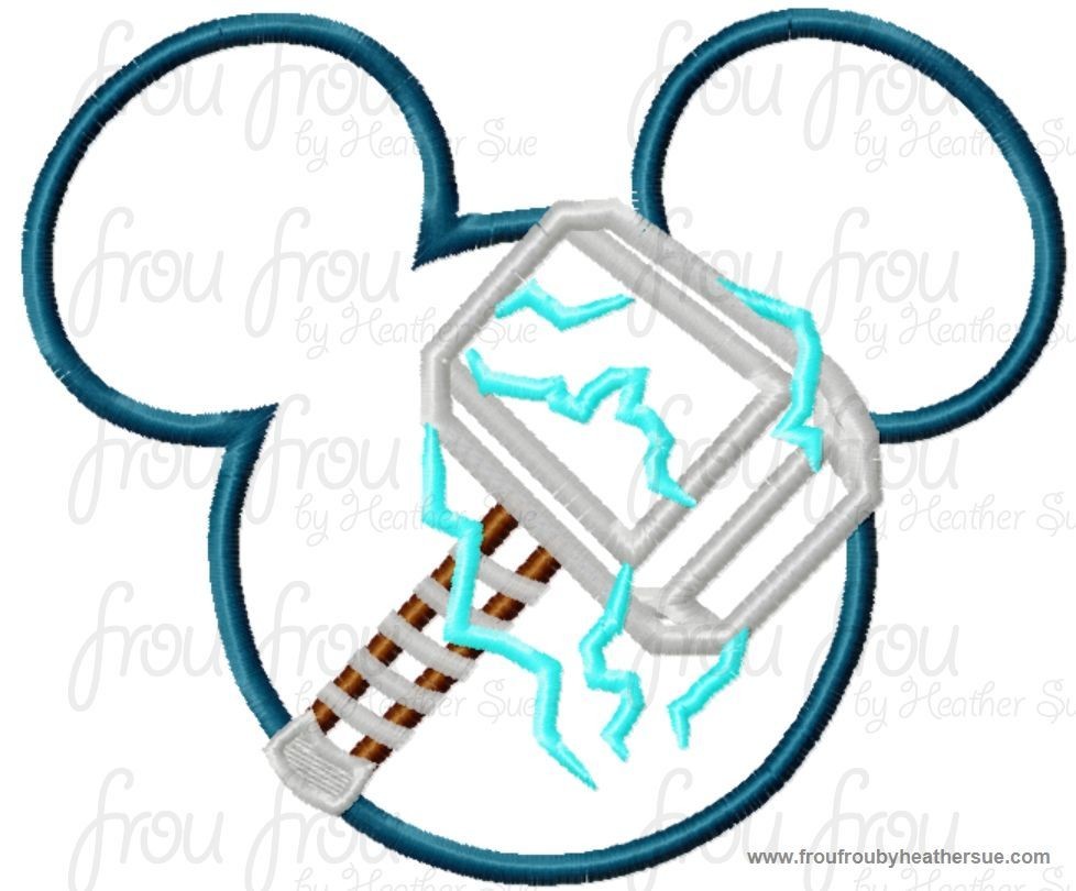 Thorn Hammer Super Hero Mister Mouse Head Machine Applique Embroidery Designs, multiple sizes including 4 inch