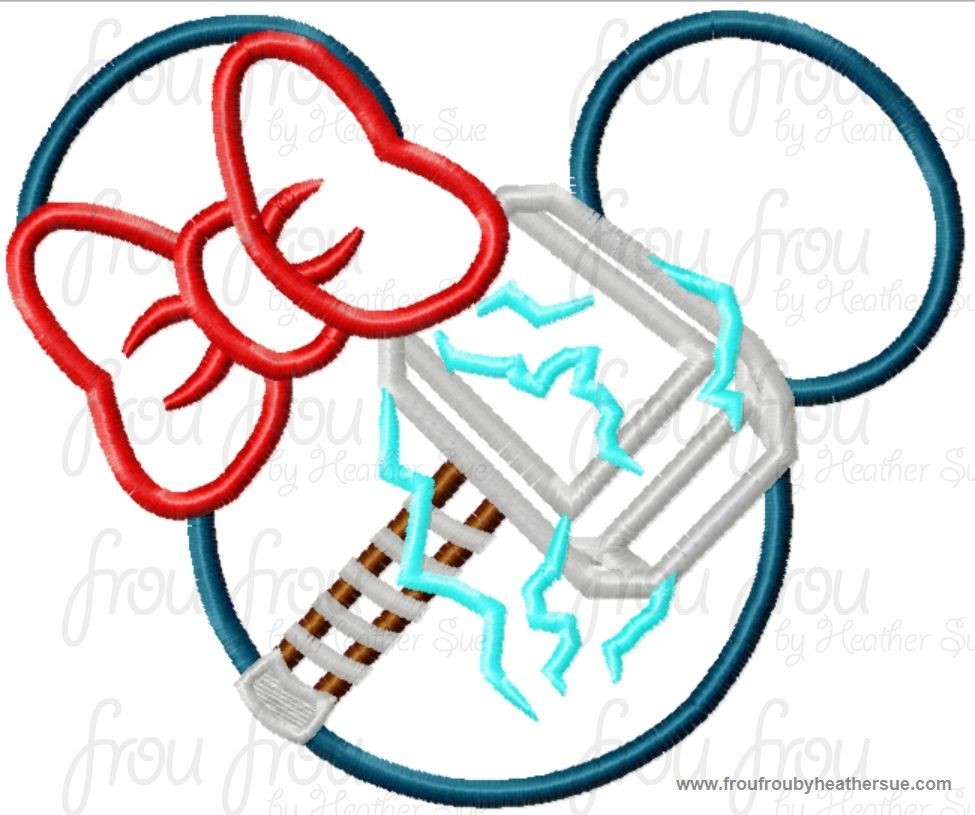 Thorn Hammer Super Hero Miss Mouse Head Machine Applique Embroidery Designs, multiple sizes including 4 inch