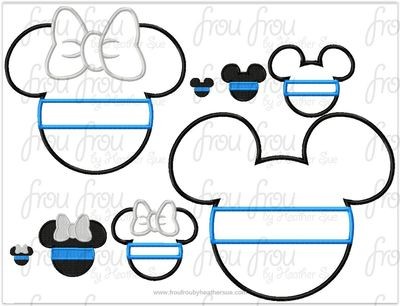 Thin Blue Line Mister and Miss Mouse Head Police Officer TWO Design SET Applique and filled Embroidery Designs, mutltiple sizes including 1