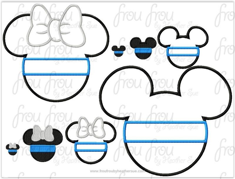 Thin Blue Line Mister and Miss Mouse Head Police Officer TWO Design SET Applique and filled Embroidery Designs, mutltiple sizes including 1"-16"