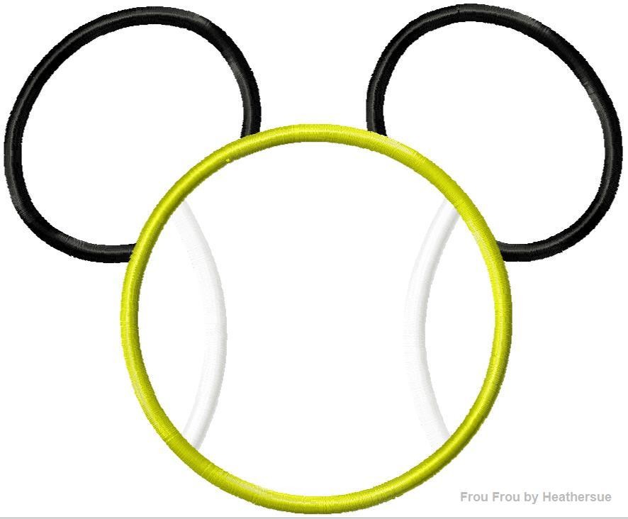 Tennis Ball Mister Mouse Head Machine Applique Embroidery Designs, multiple sizes including 4 inch
