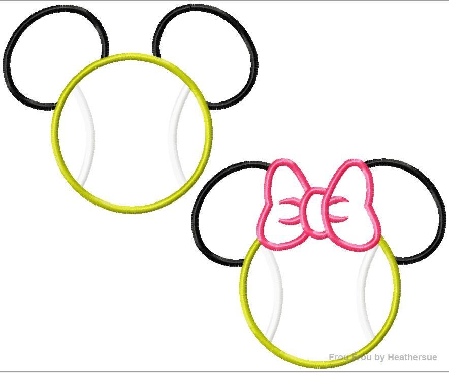 Tennis Ball Mister and Miss Mouse Head TWO Design SET Machine Applique Embroidery Designs, multiple sizes including 4 inch