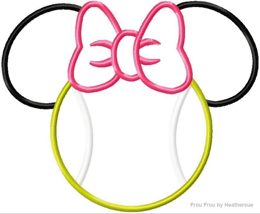 Tennis Ball Miss Mouse Head Machine Applique Embroidery Designs, multiple sizes including 4 inch