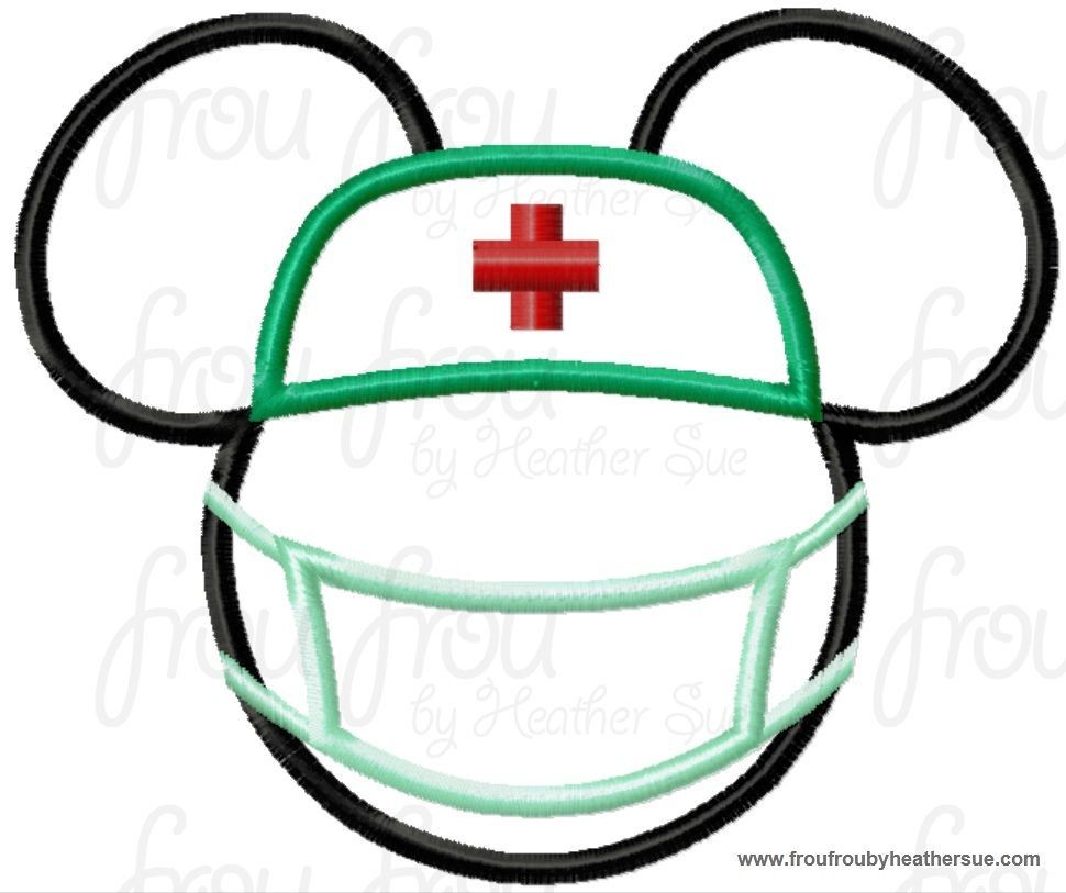 Surgeon with Face Mask Mister Mouse Head Machine Applique Embroidery Designs, multiple sizes including 4 inch