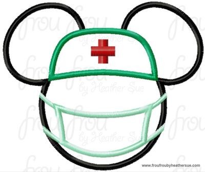 Surgeon with Face Mask Mister Mouse Head Machine Applique Embroidery Designs, multiple sizes including 4 inch