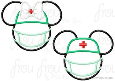 Surgeon with Face Mask Mister and Miss Mouse Head TWO Design SET Machine Applique Embroidery Designs, multiple sizes including 4 inch