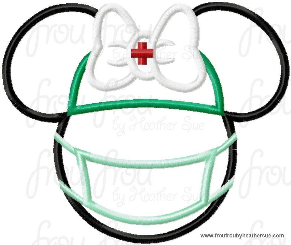 Surgeon with Face Mask Miss Mouse Head Machine Applique Embroidery Designs, multiple sizes including 4 inch