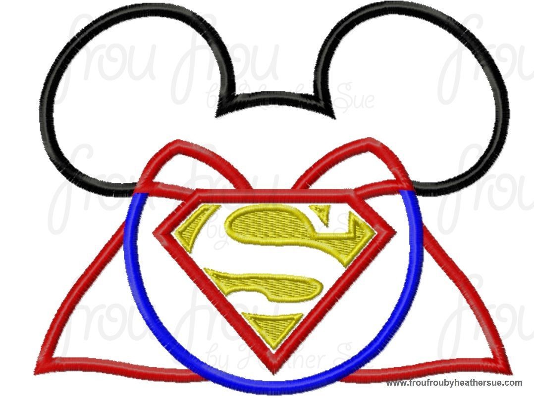Super Hero Mister Mouse Head Machine Applique Embroidery Designs, multiple sizes including 4 inch