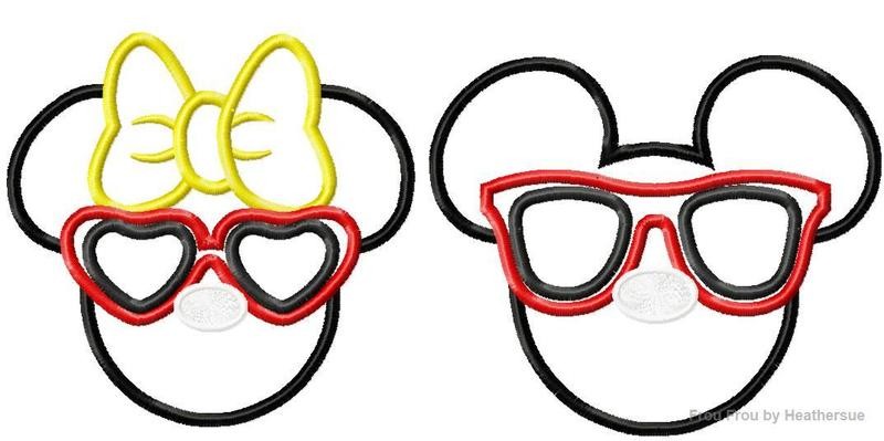 Sunglasses Shades Mister and Miss Mouse Head Summer TWO Design SET Machine Applique Embroidery Design, multiple sizes, including 4 inch